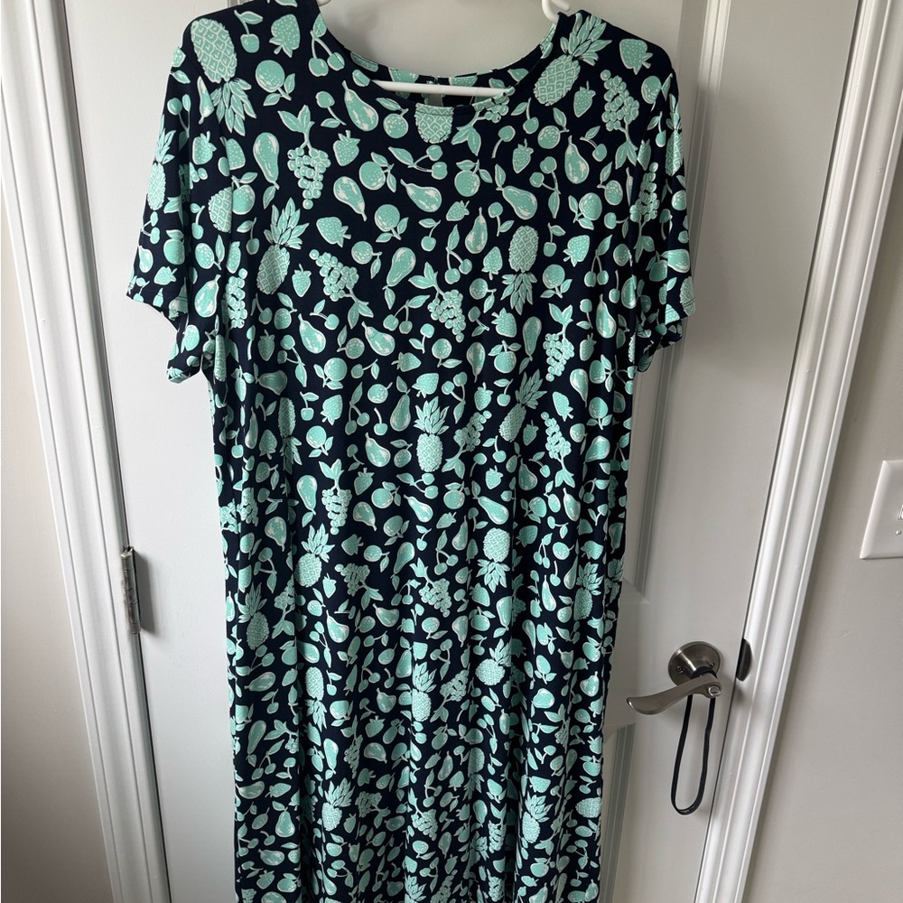 J Jill Wearever Collection - Floral Print Navy and Mint Dress